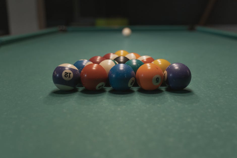 Professional pool table with 12 ball in focus